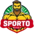 Sporto Bites logotipas, vaizduojantis raumeningą vyrą su barzda, mažą bičių tatuiruotę ant jo krūtinės ir ryškų dizainą.